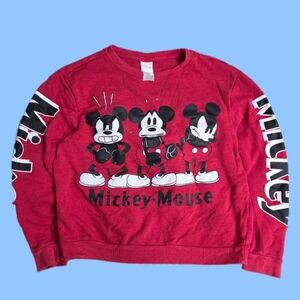 Disney Mickey Mouse Pullover Sweatshirt Women's Red Graphic Print Long Sleeve